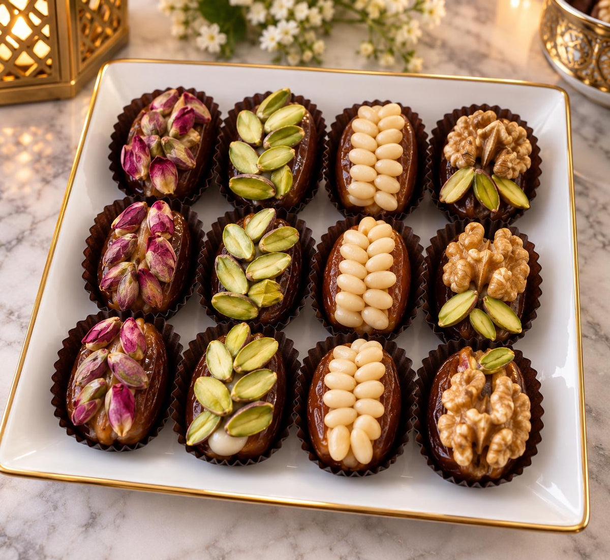 STUFFED DATES MIX NUTS | تمر محشي
12 PIECES